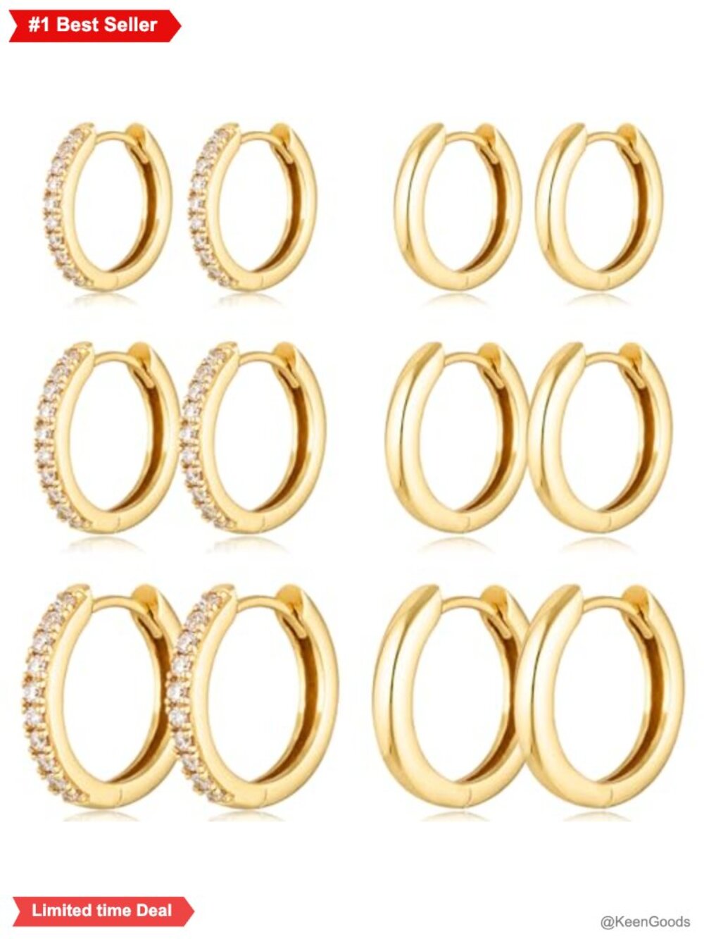 14K Gold Plated Cubic Zirconia Hoop Earrings Set Hypoallergenic Lightweight